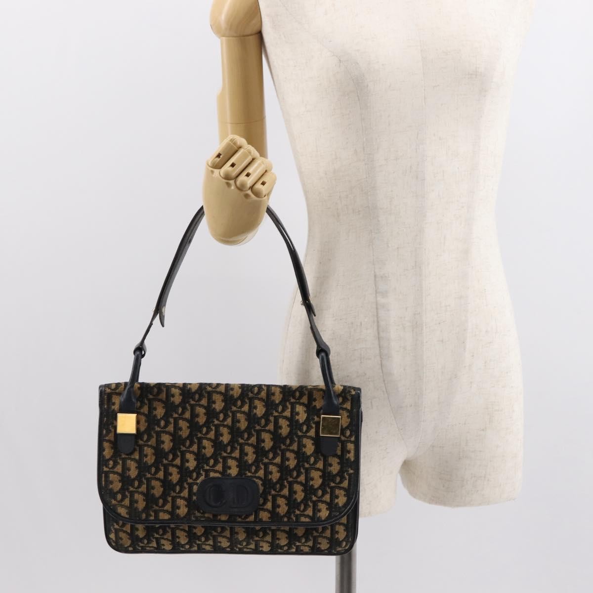Christian Dior Vintage Trotter Shoulder Bag Canvas, NAVY, CANVAS, Shoulder bag