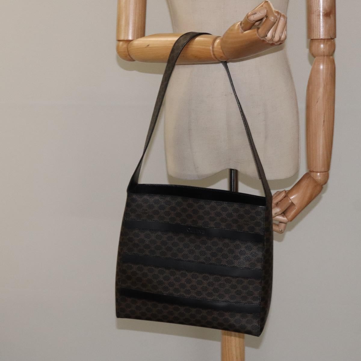 Celine Vintage Macadam Shoulder Bag Canvas and Leather, Black, Canvas, Shoulder Bag