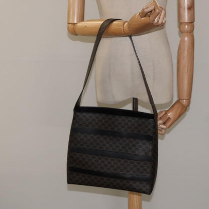 Celine Vintage Macadam Shoulder Bag Canvas and Leather, Black, Canvas, Shoulder Bag