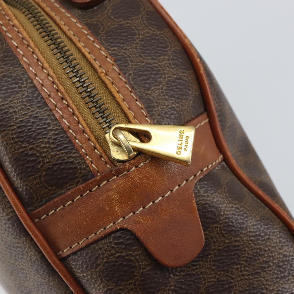Celine Vintage Macadam Handbag Canvas and Leather, BROWN, CANVAS, Handbag