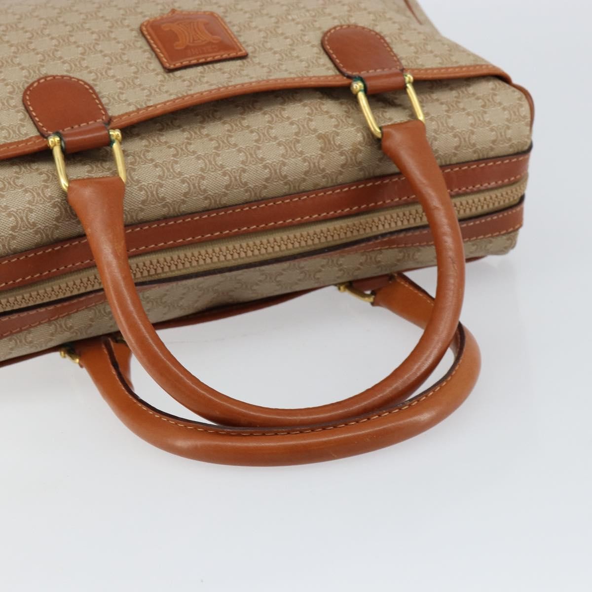 Celine Vintage Macadam Handbag Canvas and Leather, BEIGE, CANVAS, Handbag