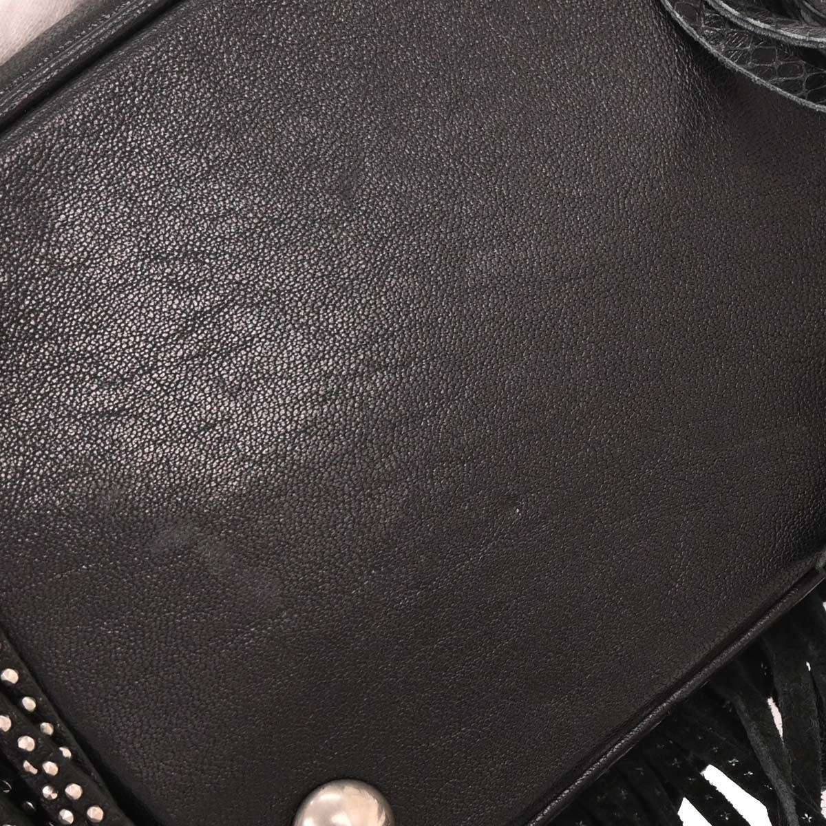 Saint Laurent Fringe Emmanuelle Bucket Bag Studded Leather, BLACK, LEATHER, Shoulder bag