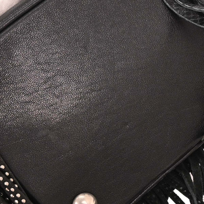 Saint Laurent Fringe Emmanuelle Bucket Bag Studded Leather, BLACK, LEATHER, Shoulder bag
