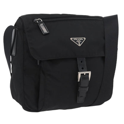 Prada Buckle Messenger Bag Tessuto, Black, Nylon, Shoulder Bag