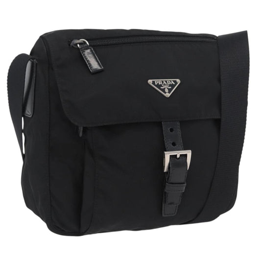 Prada Buckle Messenger Bag Tessuto, Black, Nylon, Shoulder Bag