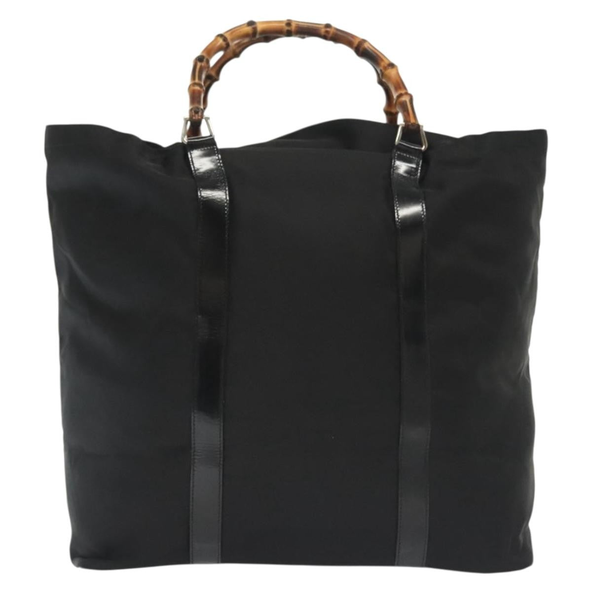 Gucci Bamboo Daily Tote Leather, Black, Nylon, Tote Bag