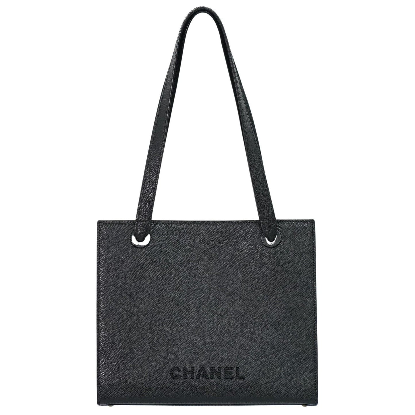 Chanel Vintage Logo Tote Leather, BLACK, LEATHER, Tote bag