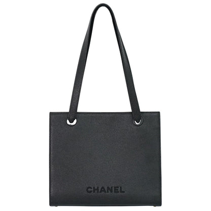 Chanel Vintage Logo Tote Leather, BLACK, LEATHER, Tote bag