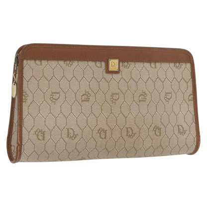 Christian Dior Vintage Honeycomb Zip Pouch Canvas and Leather, BEIGE, CANVAS, Clutche & pouche
