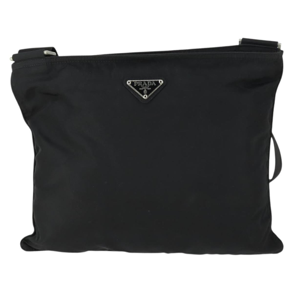Prada Zip Top Messenger Bag Tessuto, BLACK, NYLON, Shoulder bag