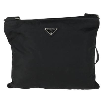 Prada Zip Top Messenger Bag Tessuto, BLACK, NYLON, Shoulder bag