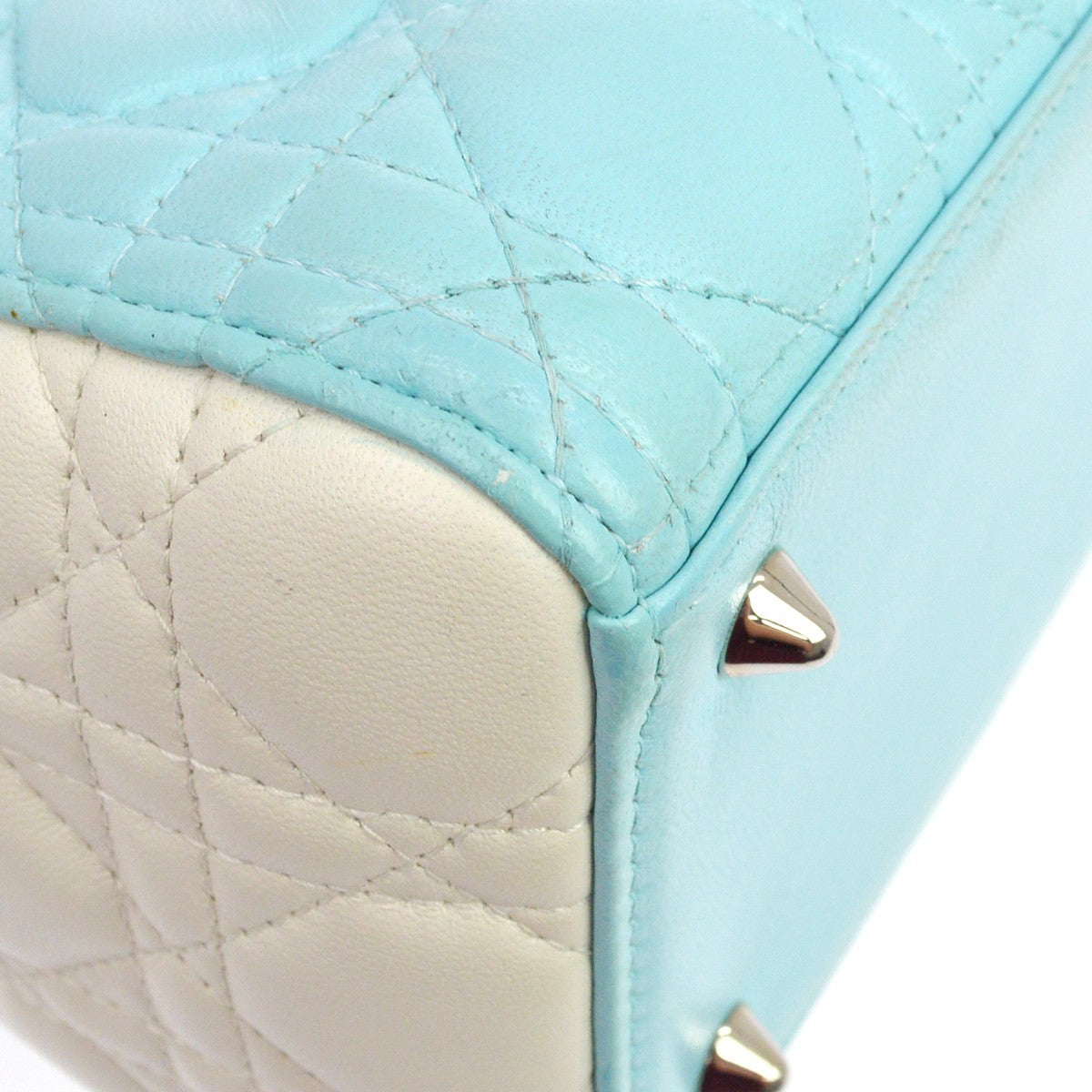 Christian Dior Tricolor Lady Dior Bag Cannage Quilt Leather, Blue, Leather, Handbag
