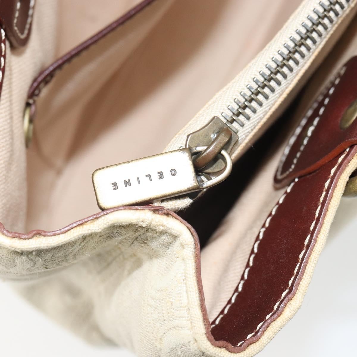 Celine Vintage Macadam Handbag Canvas and Leather, BEIGE, CANVAS, Handbag