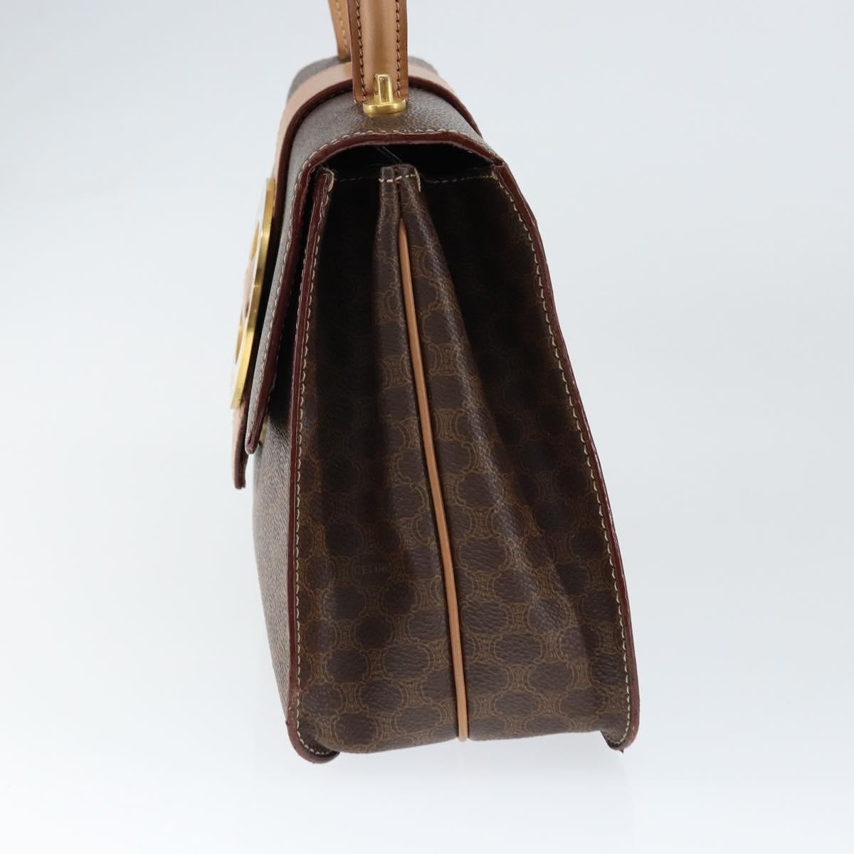 Celine Vintage Macadam Handbag Canvas, BROWN, PVC, Handbag