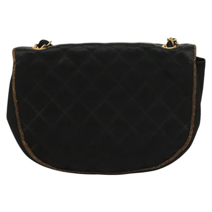 Chanel Vintage Half Moon Chain Bag Quilted Satin with Braided Detail, BLACK, SATIN, Handbag