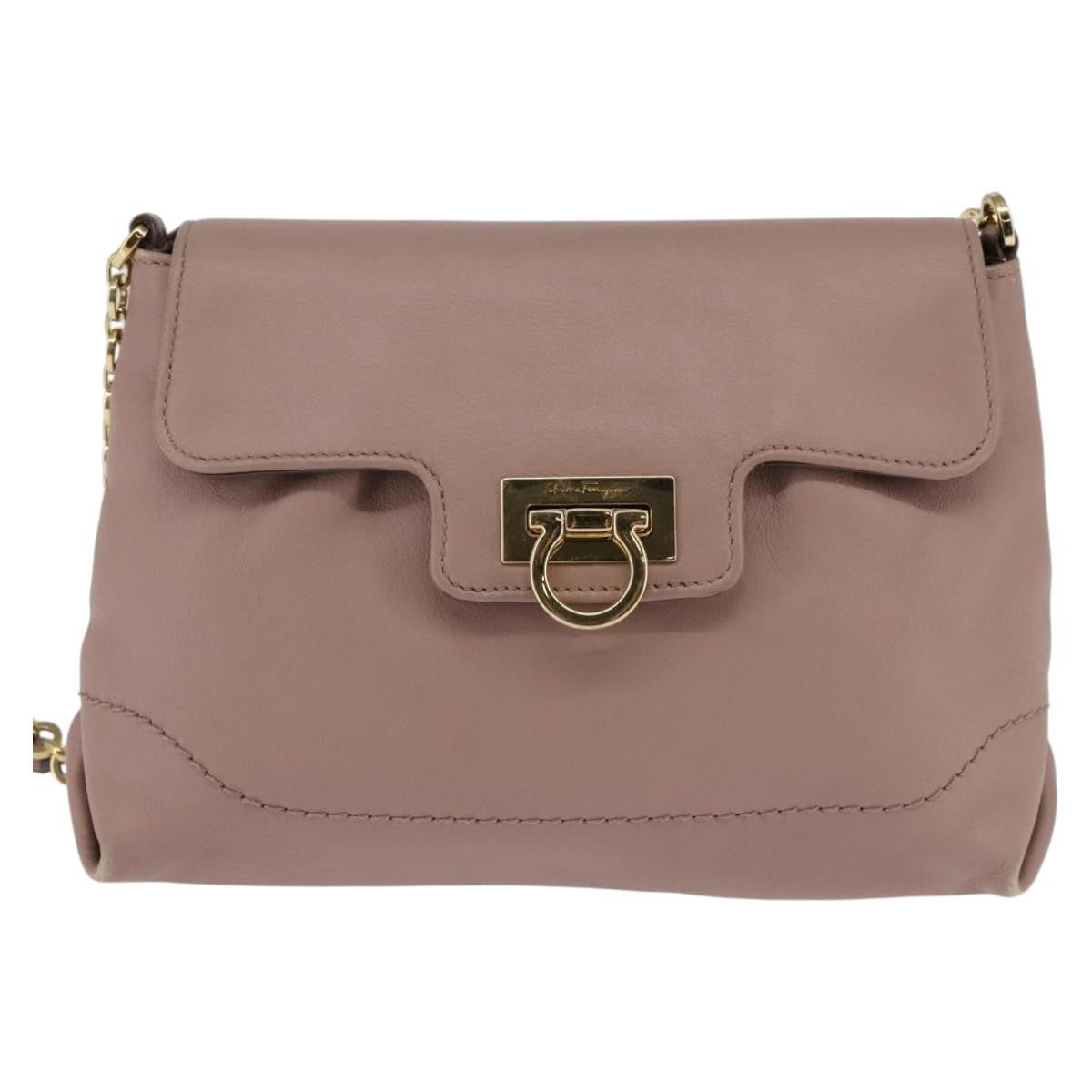 Salvatore Ferragamo Gancini Shoulder Bag Leather, BEIGE, LEATHER, Shoulder bag