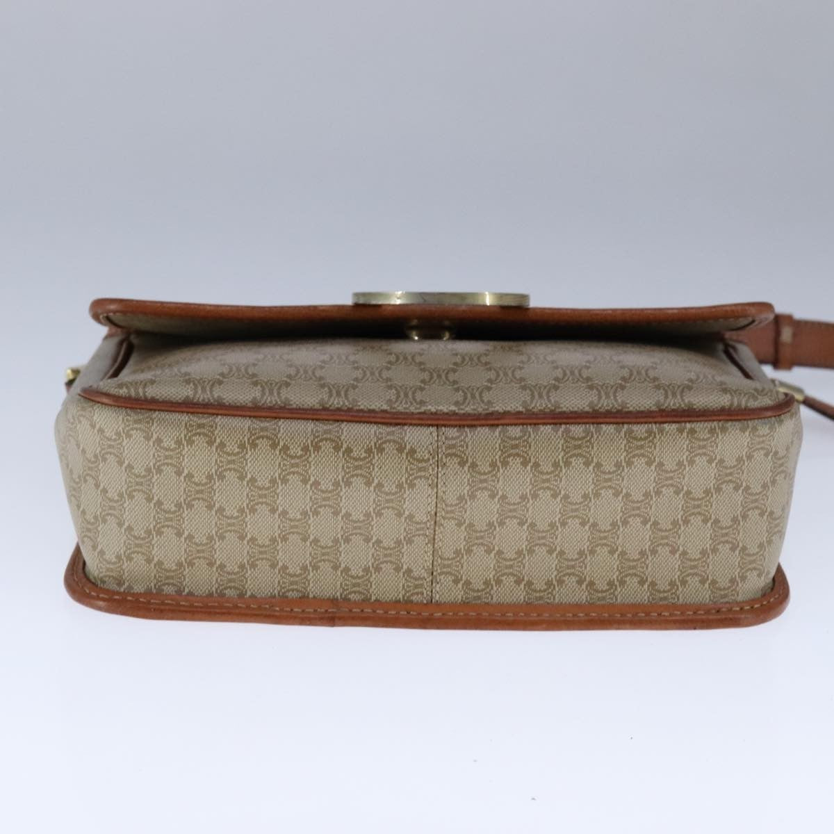 Celine Vintage Macadam Circle Logo Shoulder Bag Canvas and Leather, Beige, Canvas, Shoulder Bag