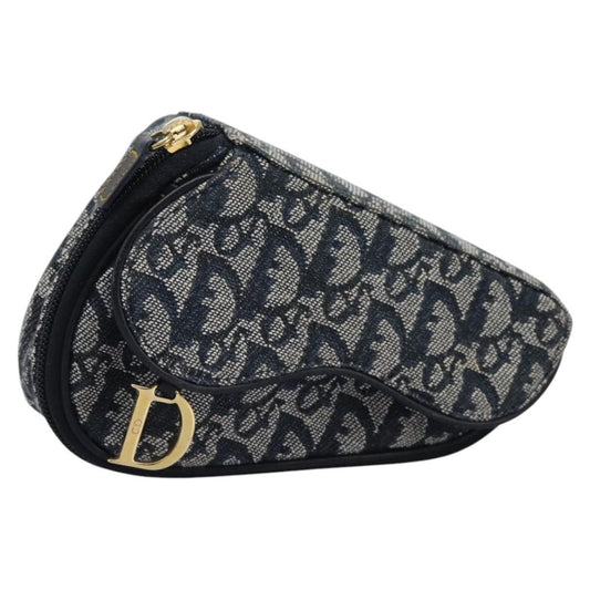 Christian Dior Saddle Zip Pouch Diorissimo Canvas, NAVY, CANVAS, Clutche & pouche