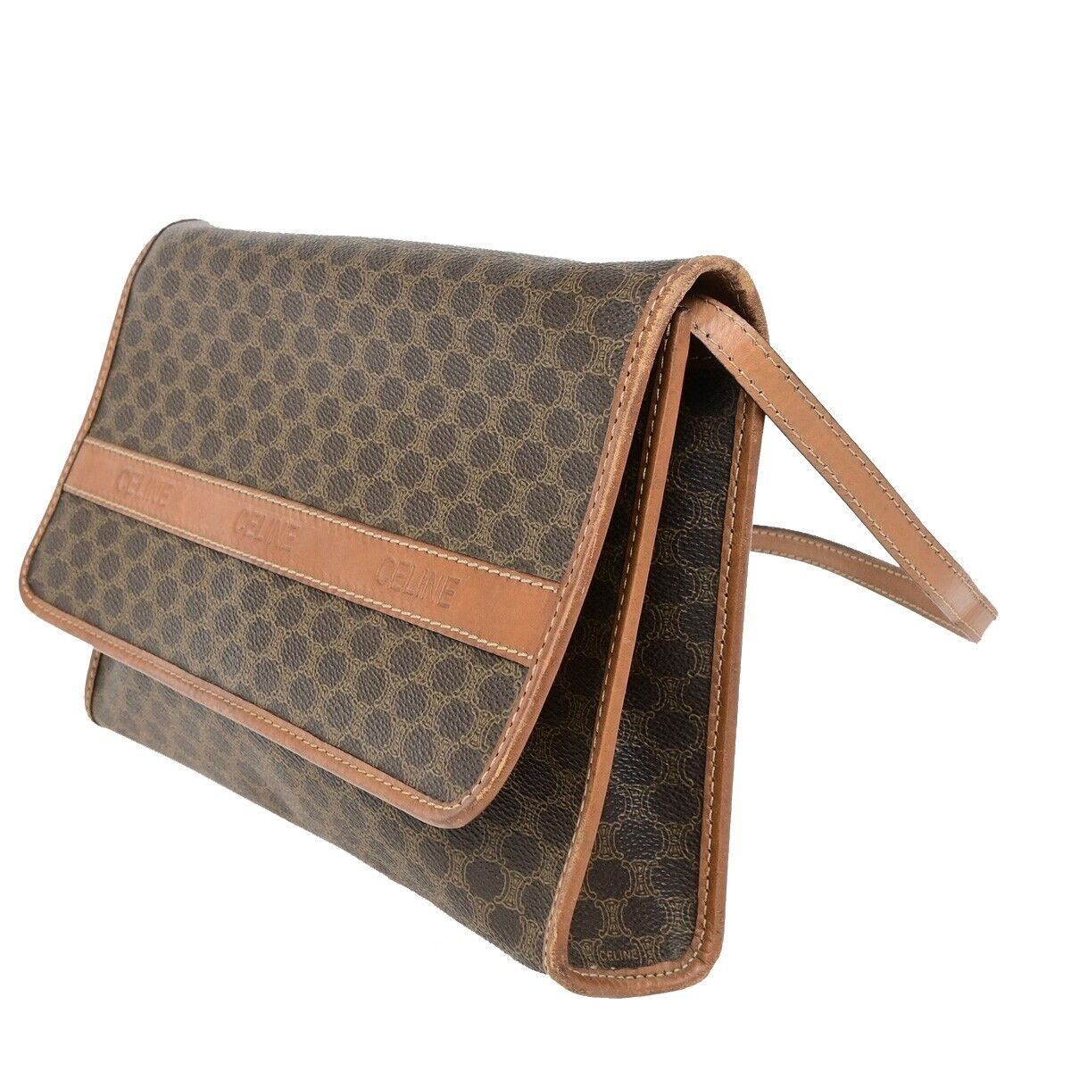 Celine Vintage Macadam Shoulder Bag Canvas, BROWN, CANVAS, Shoulder bag