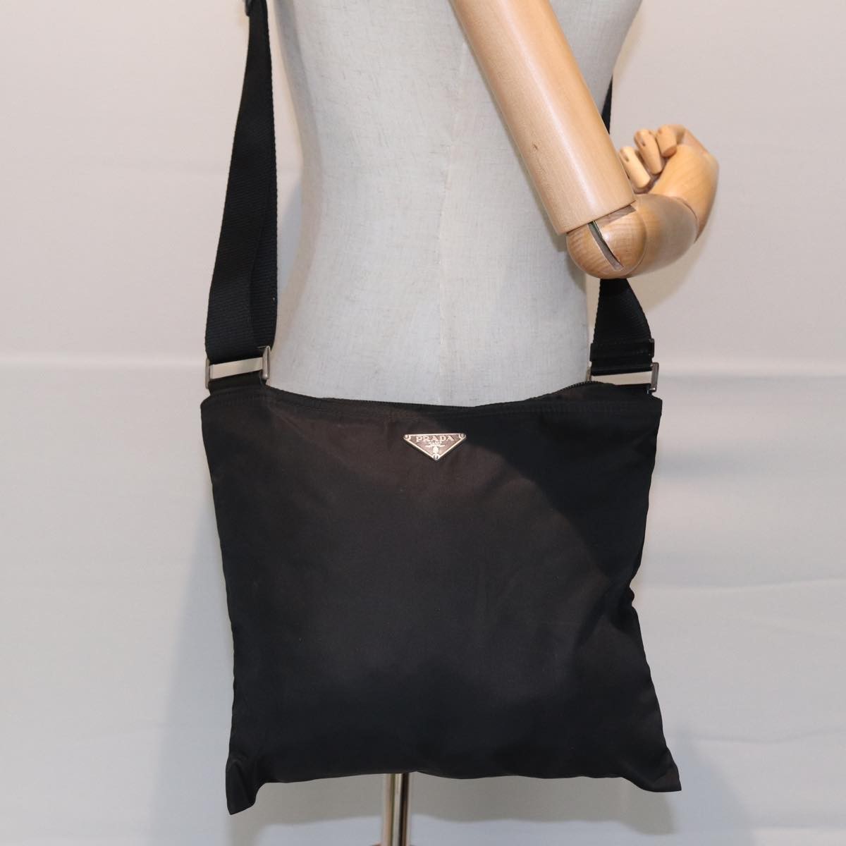Prada Zip Top Messenger Bag Tessuto, BLACK, NYLON, Shoulder bag