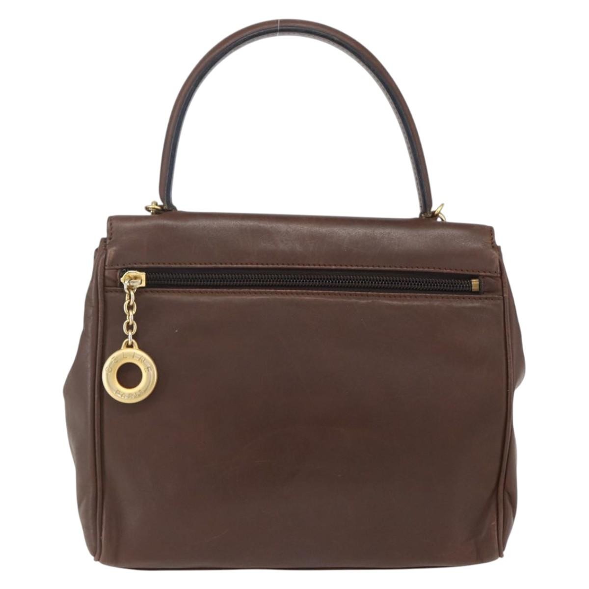 Celine Circle Logo Handbag Leather, BROWN, LEATHER, Handbag