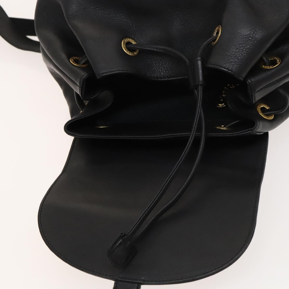 Gucci Vintage Bamboo Backpack Leather, Black, Leather, Backpack
