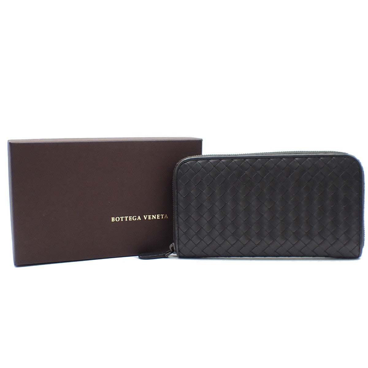 Bottega Veneta Intrecciato Long Zip  Wallet Leather, Black, Leather, Wallet
