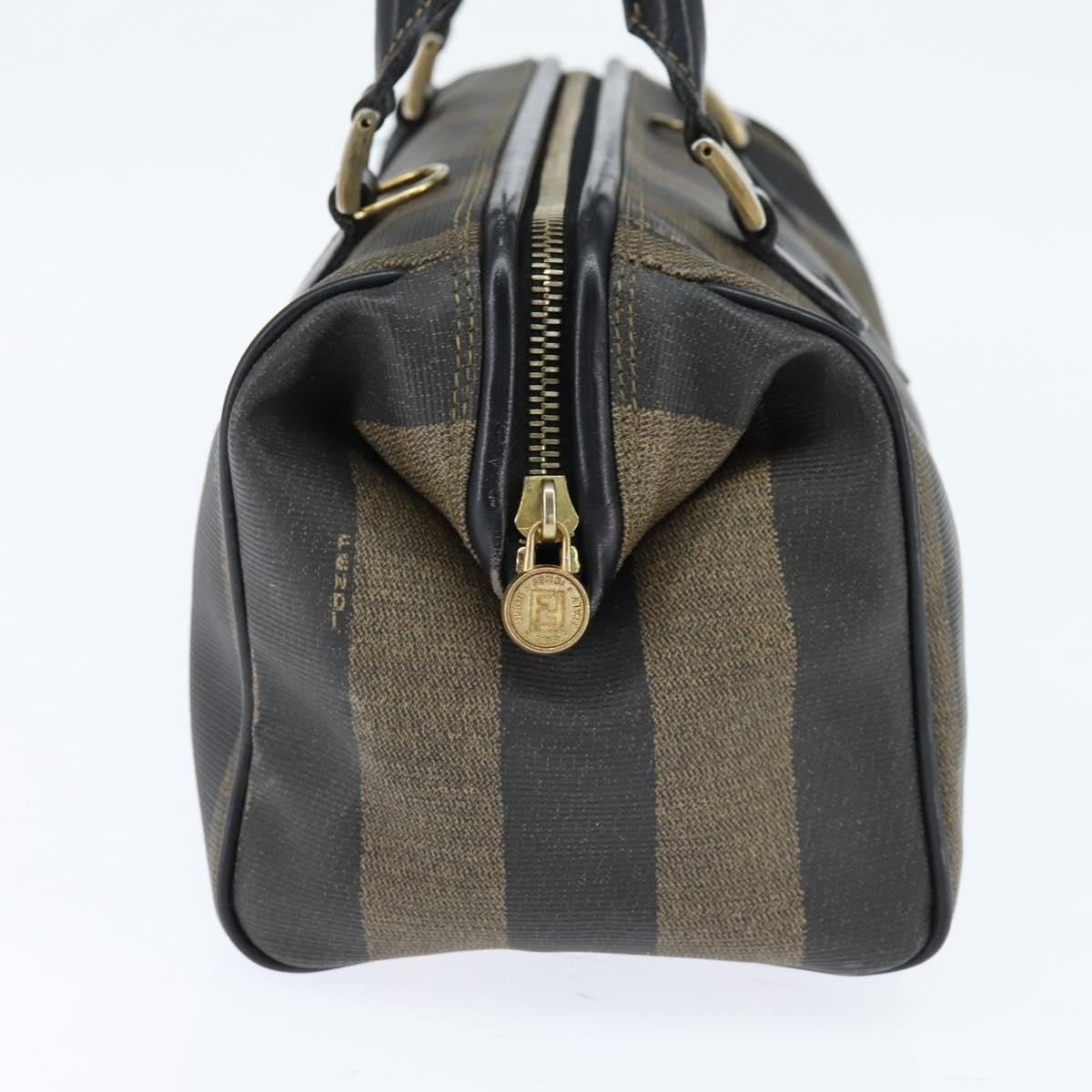 Fendi Vintage Pequin Boston Bag Coated Canvas, BROWN, CANVAS, Handbag