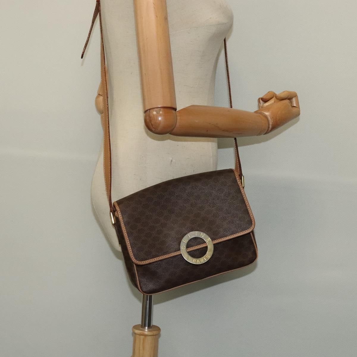 Celine Vintage Macadam Shoulder Bag Canvas and Leather, BROWN, CANVAS, Shoulder bag