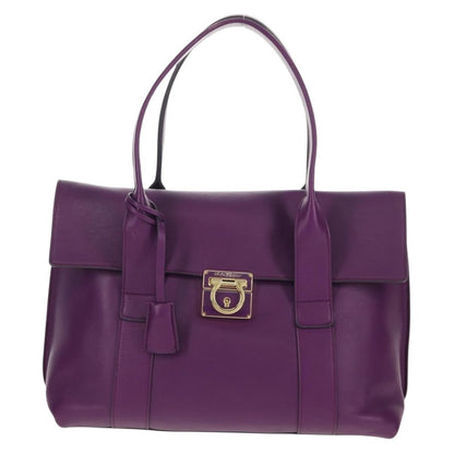 Salvatore Ferragamo Gancini Lock Flap Tote Leather, PURPLE, LEATHER, Handbag