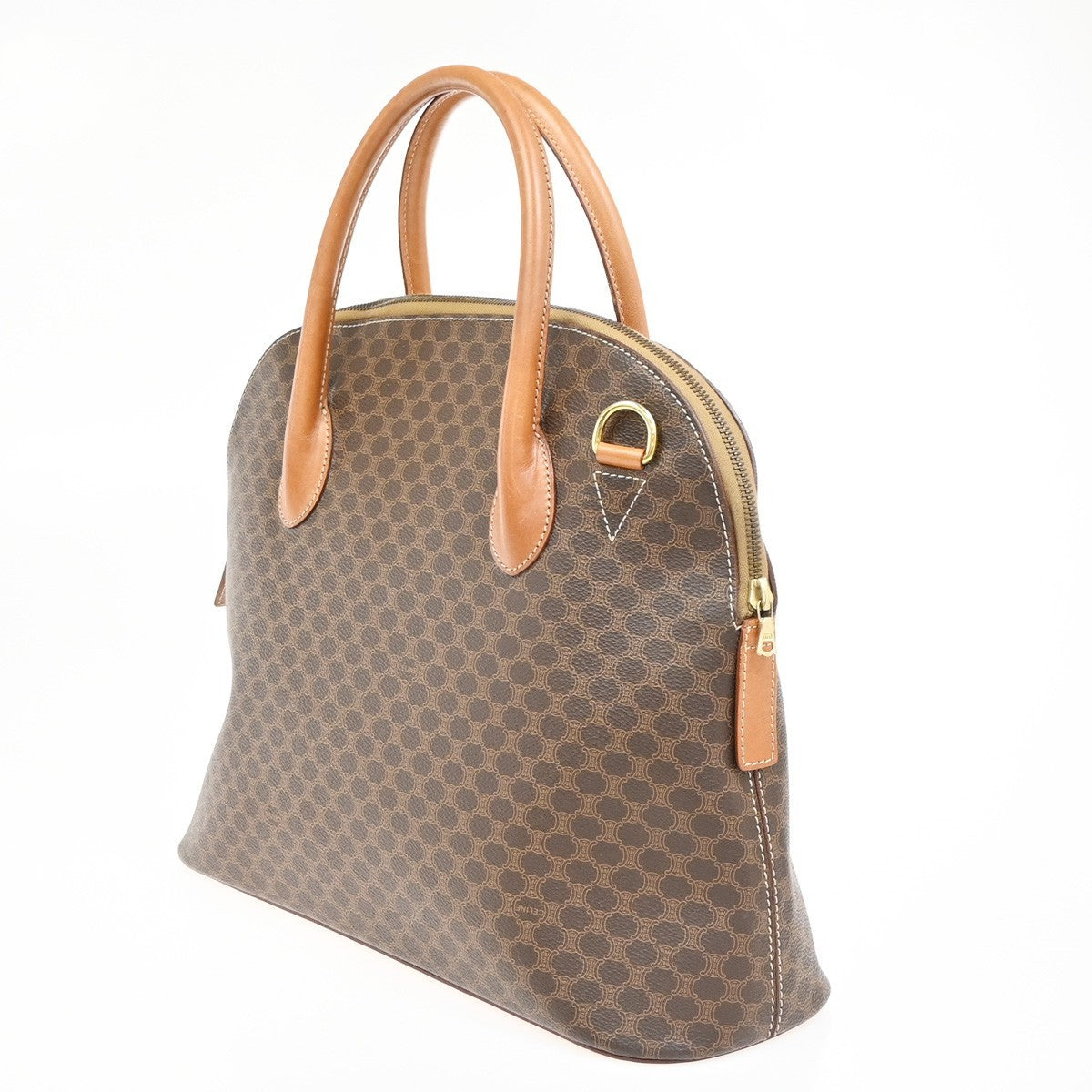 Celine Vintage Macadam Handbag Canvas and Leather, BROWN, CANVAS, Handbag