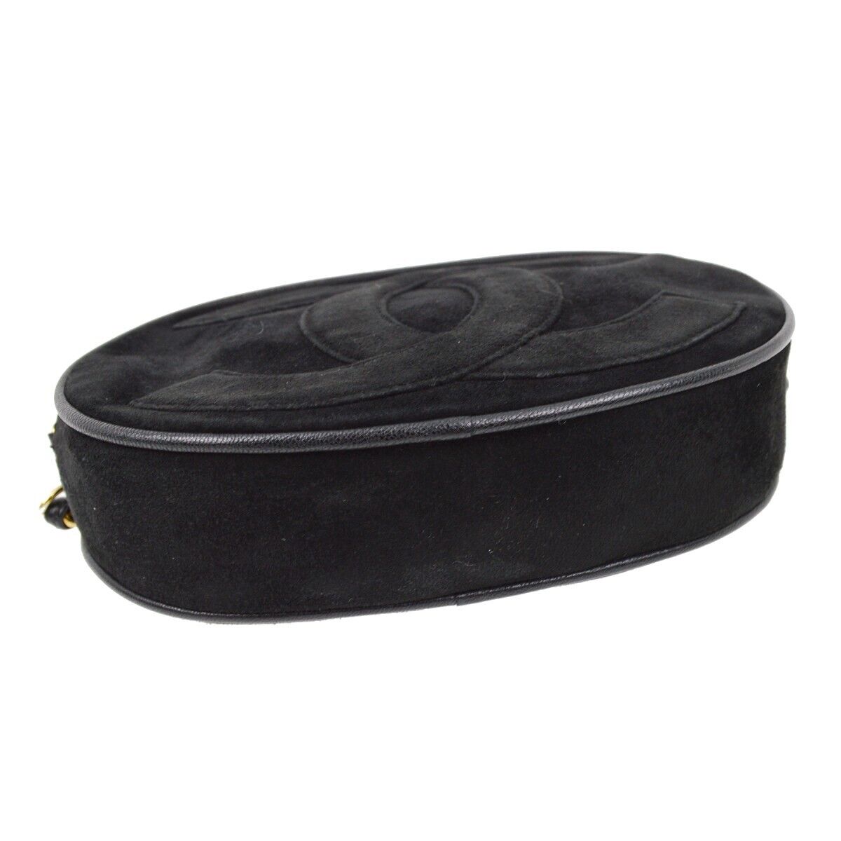 Chanel Vintage Tambourine Crossbody Bag Suede, BLACK, SUEDE, Clutche & pouche