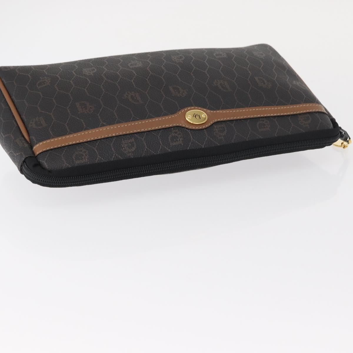 Christian Dior Vintage Honeycomb Zip Pouch Coated Canvas, BLACK, PVC, Clutche & pouche