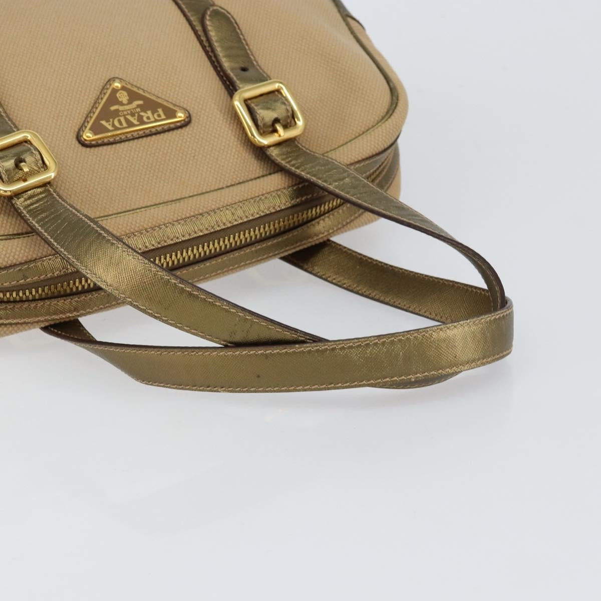 Prada Bowler Bag Canvas with Leather, BEIGE, CANVAS, Handbag