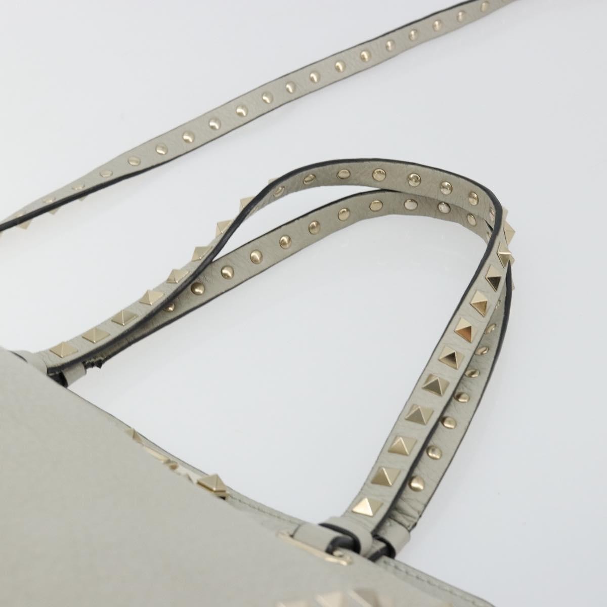 Valentino Garavani Rockstud Tote Textured Leather, Gray, Leather, Tote Bag