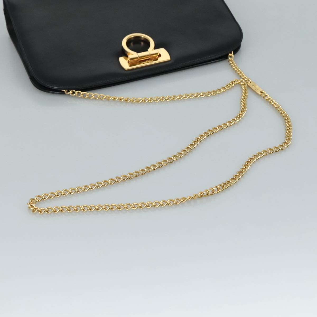 Salvatore Ferragamo Vintage Gancini Chain Shoulder Bag Leather, BLACK, LEATHER, Shoulder bag
