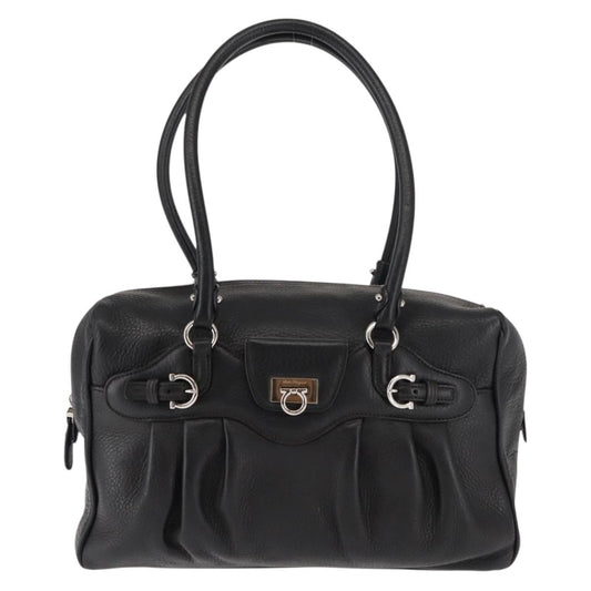 Salvatore Ferragamo Gancini Buckle Shoulder Bag Leather, BLACK, LEATHER, Shoulder bag