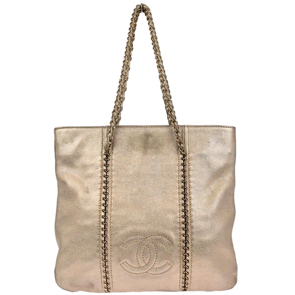 Chanel Luxe Ligne Zipped Tote Leather, GOLD, LEATHER, Tote bag