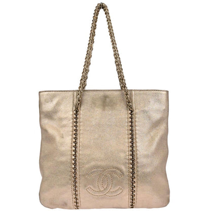 Chanel Luxe Ligne Zipped Tote Leather, GOLD, LEATHER, Tote bag