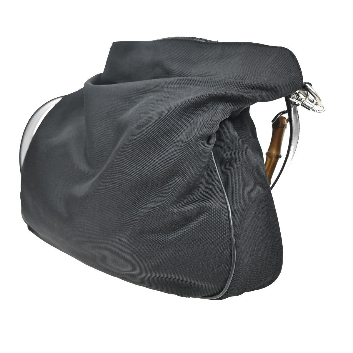 Gucci Vintage Bamboo Handle Open Hobo Nylon, BLACK, NYLON, Shoulder bag