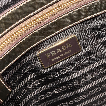 Prada Bowler Bag Canvas with Leather, BEIGE, CANVAS, Handbag