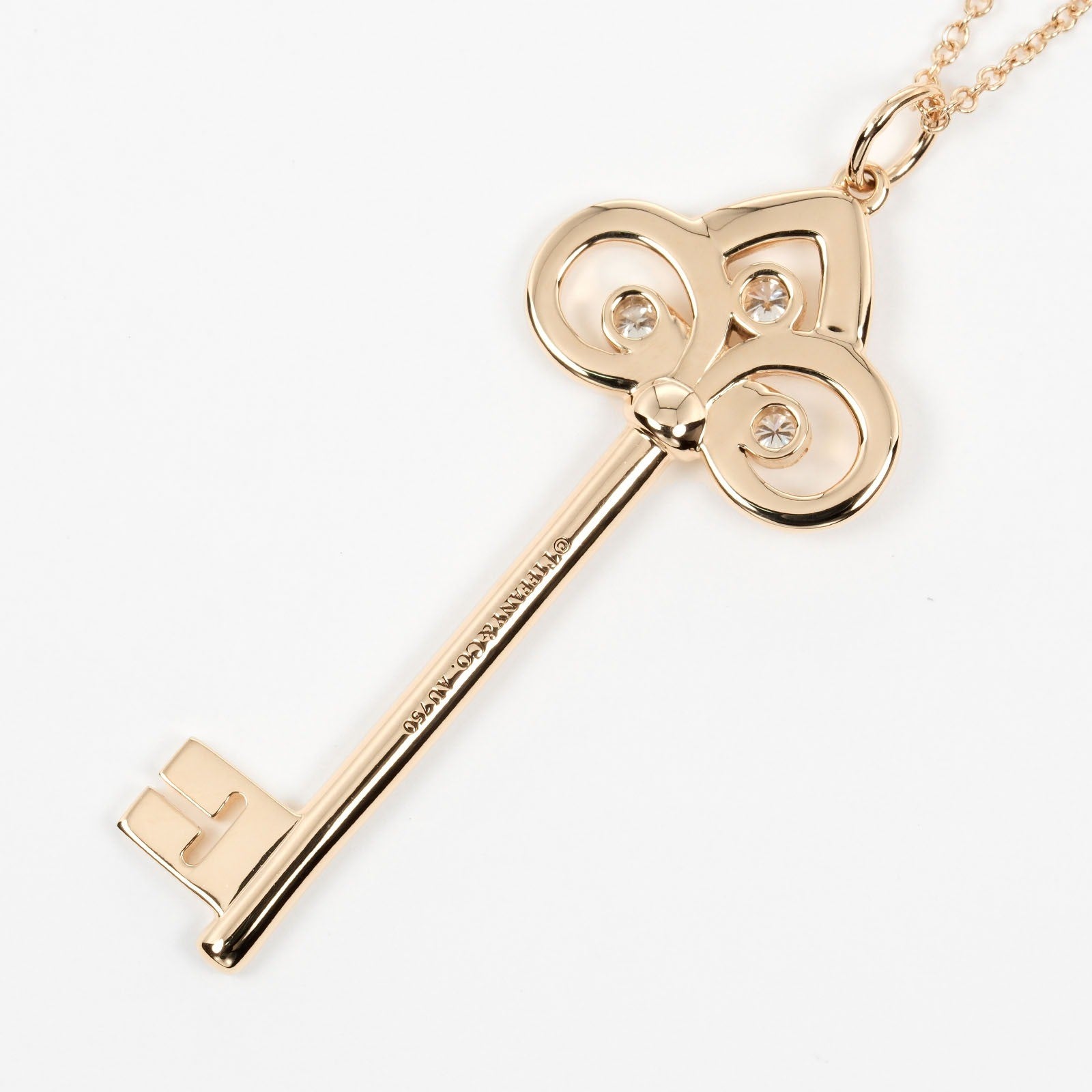 Tiffany & Co. Fleur de Lis Key Pendant Necklace 18K Pink gold and Diamonds, GOLD, PINK_GOLD, Necklace