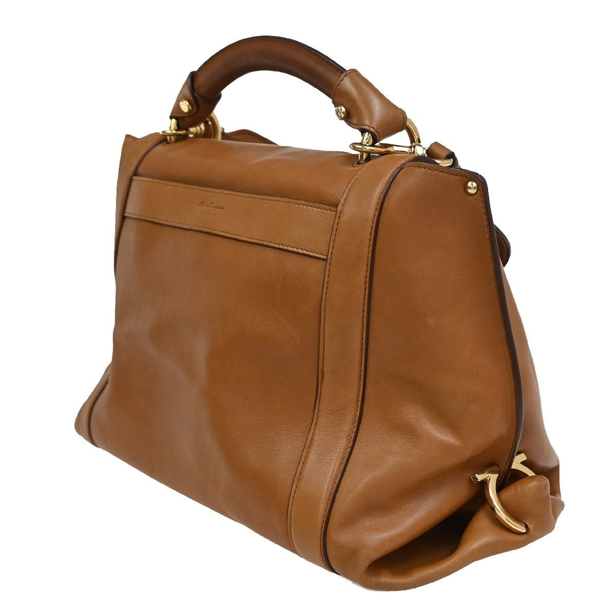 Salvatore Ferragamo Suzanna Satchel Smooth Leather, BROWN, LEATHER, Handbag