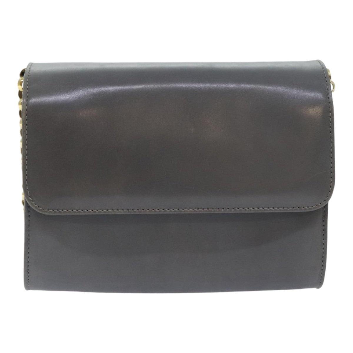 Salvatore Ferragamo Vintage Flap Chain Shoulder Bag Leather, GRAY, LEATHER, Shoulder bag