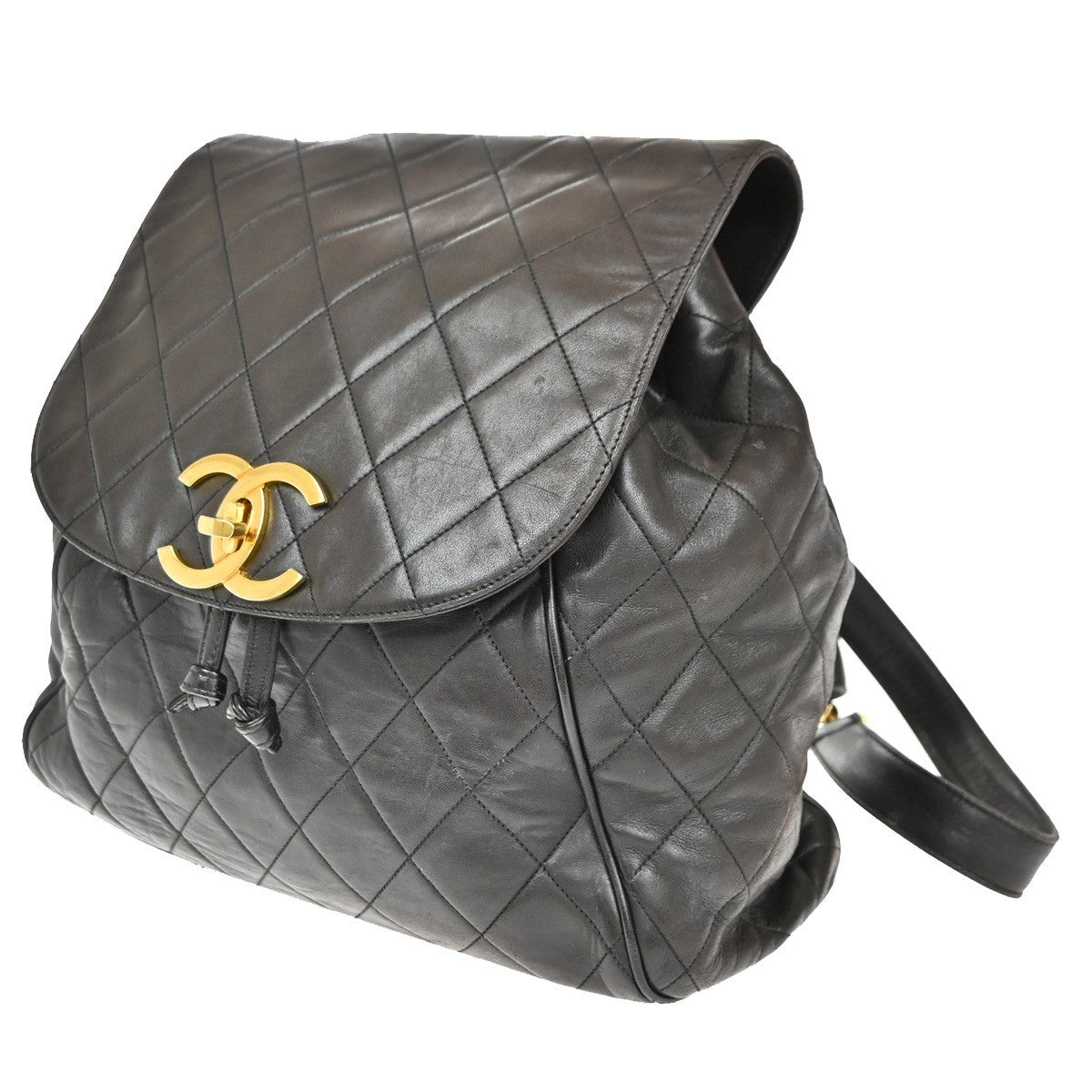 Chanel Vintage CC Flap Backpack Quilted Lambskin, BROWN, LEATHER, Backpack