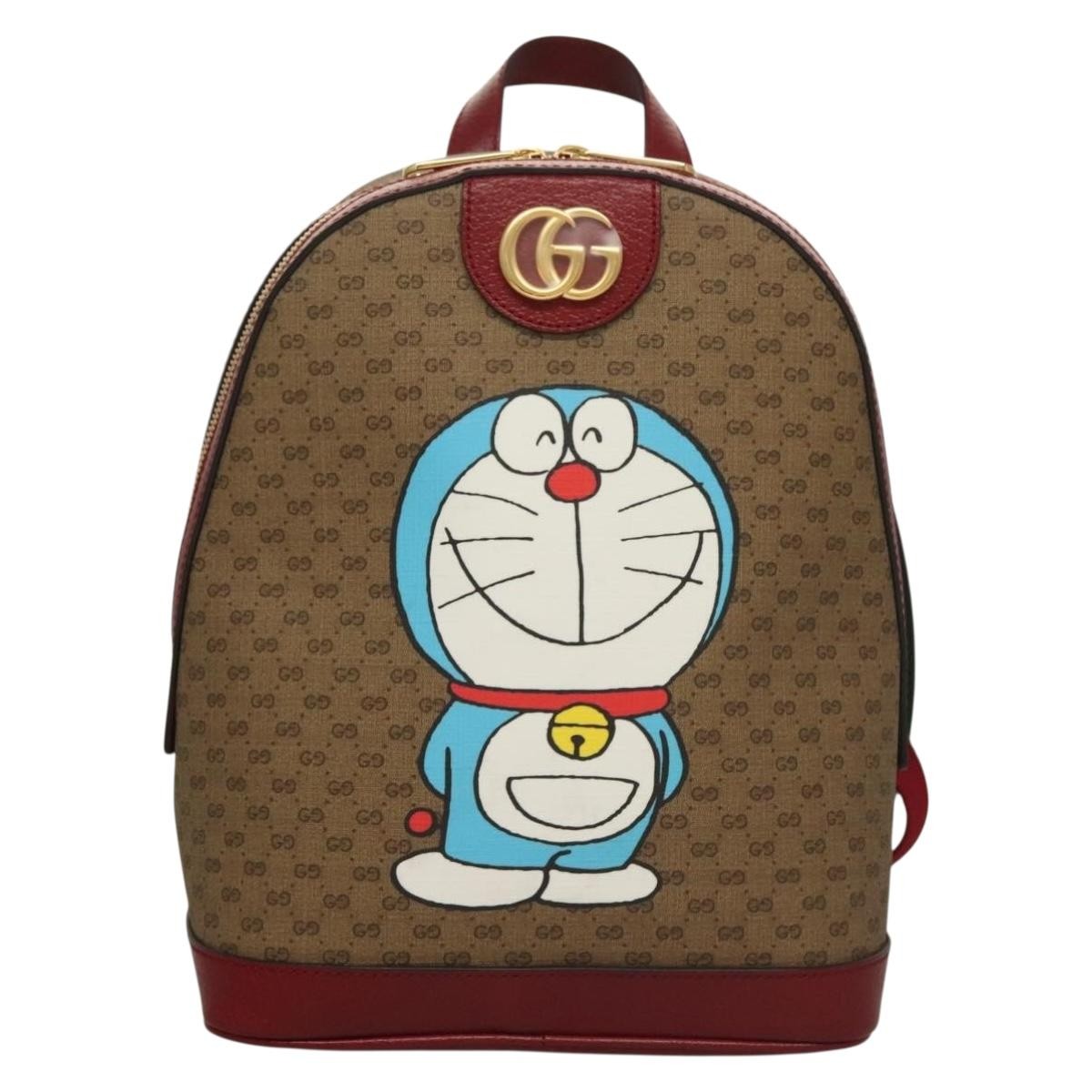 Gucci Doraemon Zip Backpack Printed Mini GG Coated Canvas, BEIGE, CANVAS, Backpack