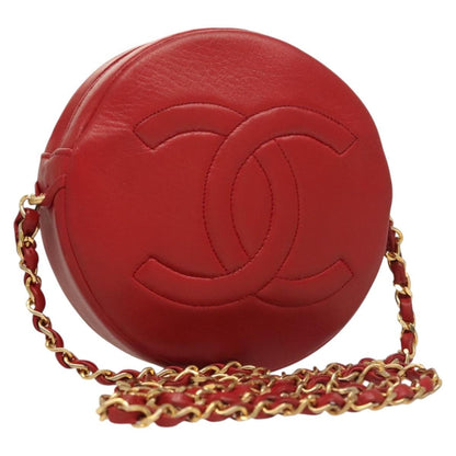 Chanel Vintage Round Tassel Crossbody Bag Quilted Lambskin, RED, LEATHER, Shoulder bag