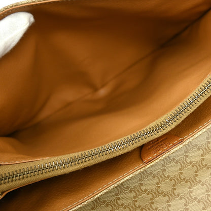 Celine Vintage Macadam Shoulder Bag Canvas and Leather, BEIGE, CANVAS, Shoulder bag