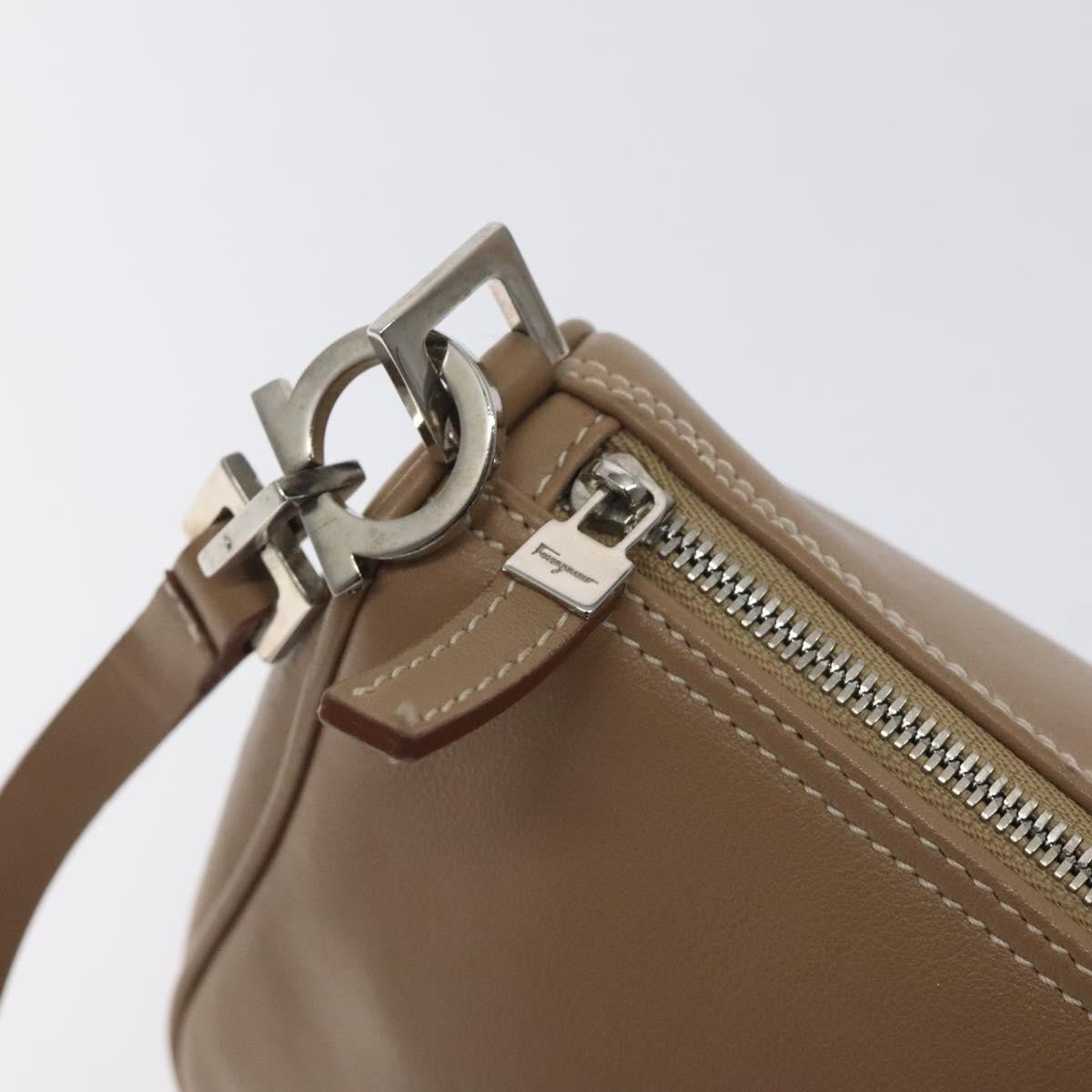 Salvatore Ferragamo Vintage Gancini Pochette Leather, BEIGE, LEATHER, Clutche & pouche