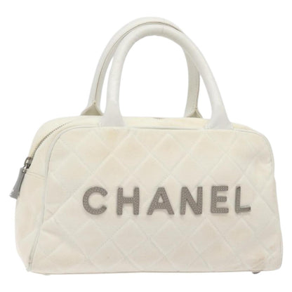 Chanel Vintage Logo Bowler Bag Quilted Canvas, WHITE, CANVAS, Handbag